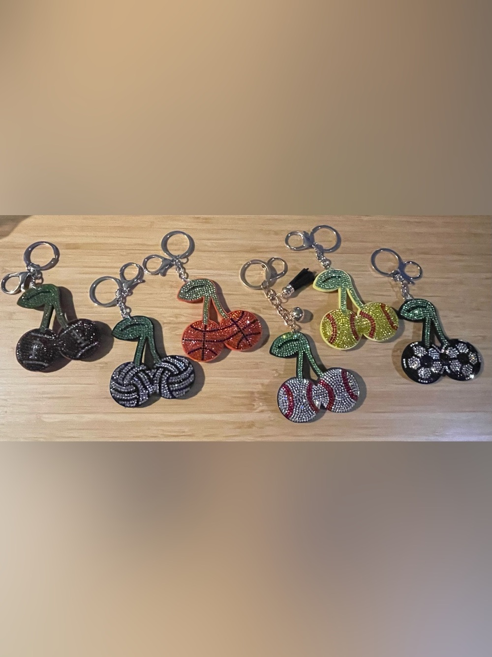 Sports Cherries Rhinestone Keychain Bag Charm - Picture 2 of 4